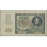 5 złotych, 1.08.1941; seria AF, numeracja 0343696, czer...