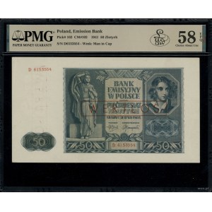 50 złotych, 1.08.1941; seria D, numeracja 6153554, czer...