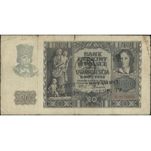 20 złotych, 1.03.1940; seria D, numeracja 9176829, z na...
