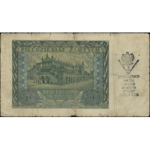 50 złotych, 1.03.1940; seria B, numeracja 2427945, obus...