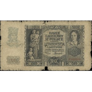 20 złotych, 1.03.1940; seria F, numeracja 6526080, na s...