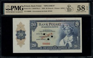 20 złotych, 20.08.1939; bez oznaczenia serii, numeracja...