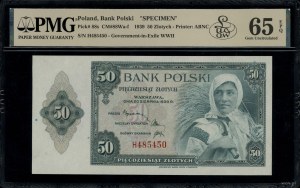 50 złotych, 20.08.1939; seria H, numeracja 485450; Luco...