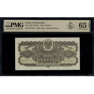 5 złotych, 1944; w klauzuli OBOWIĄZKOWYM, seria ВТ, num...