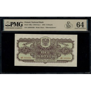 5 złotych, 1944; w klauzuli OBOWIĄZKOWE, rzadsza seria ...