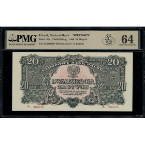 20 złotych, 1944; w klauzuli OBOWIĄZKOWE, seria Az, num...