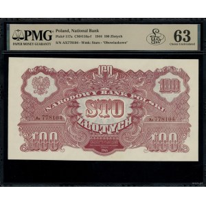 100 złotych, 1944; w klauzuli OBOWIĄZKOWE, seria Ax, nu...