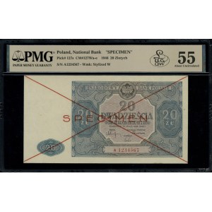 20 złotych, 15.05.1946; seria A, numeracja 1234567, obu...