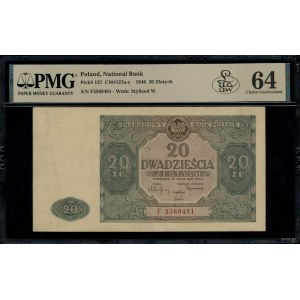 20 złotych, 15.05.1946; seria F, numeracja 3369481; Luc...