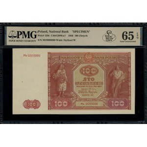 100 zlotys, 15 mai 1946 ; série Mz, numérotation 0000000, dans...