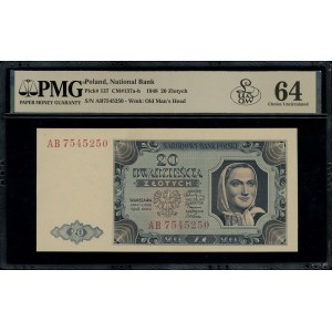 20 złotych, 1.07.1948; rzadsza seria AB, numeracja 7545...
