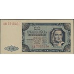 20 złotych, 1.07.1948; rzadsza seria AB, numeracja 7545...
