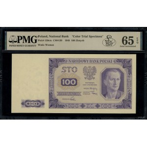 100 złotych, 1.07.1948; próba kolorystyczna (fioletowo-...