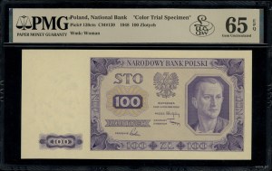 100 złotych, 1.07.1948; próba kolorystyczna (fioletowo-...