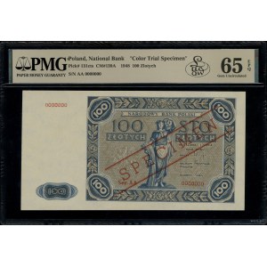 100 złotych, 1.07.1948; seria AA, numeracja 0000000, ni...