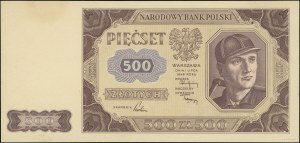 500 złotych, 1.07.1948; próba kolorystyczna sklejona z ...