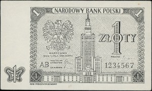 Projekt banknotu o nominale 1 złoty, 1.07.1955; seria A...
