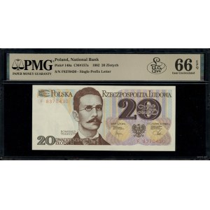 20 zlotych, June 1, 1982; Series F, serial number 8370430; Luco...