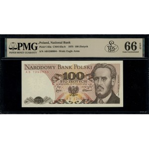 100 złotych, 15.01.1975; rzadsza seria AB, numeracja 12...