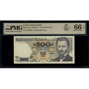 200 złotych, 25.05.1976; bardzo rzadka seria L, numerac...