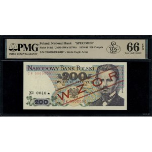 200 zloty, 1° giugno 1986; serie CR, numerazione 0000000, con ...