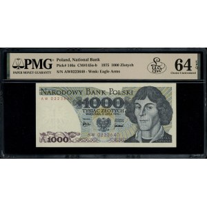 1.000 złotych, 2.07.1975; wyjątkowo rzadka seria AW, nu...