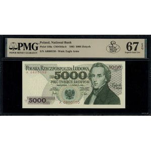 5,000 zlotys, June 1, 1982; Series A, serial number 0800150; L...