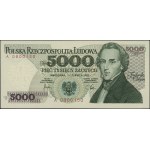 5,000 zlotys, June 1, 1982; Series A, serial number 0800150; L...