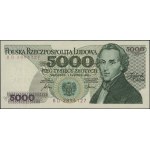 5.000 złotych, 1.06.1986; bardzo rzadka seria BD, numer...