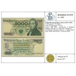 5,000 zlotys, December 1, 1988; CP series, serial number 3377770; ...
