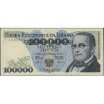 100.000 złotych, 1.02.1990; bardzo rzadka seria F, nume...