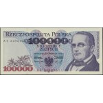 100.000 złotych, 16.11.1993; seria AE, numeracja 649096...