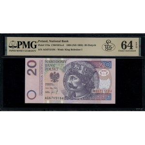 20 złotych, 25.03.1994; seria londyńska AG, numeracja 6...