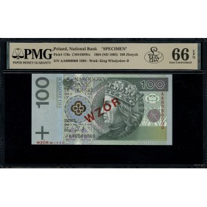 100 złotych, 25.03.1994; seria AA, numeracja 0000000, z...