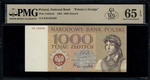 1.000 złotych, 2.01.1965; seria KH, numeracja 1204395, ...