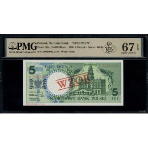 5 złotych, 1.03.1990; seria A, numeracja 0000000, na st...