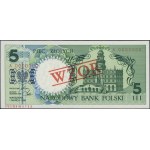 5 złotych, 1.03.1990; seria A, numeracja 0000000, na st...