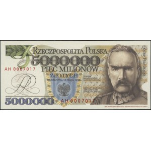 5.000.000 złotych, 12.05.1995; seria AH, numeracja 0007...