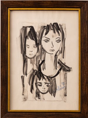 Jan Młodożeniec (1929-2000), Portret zbiorowy trzech dziewczyn, 1986 r.