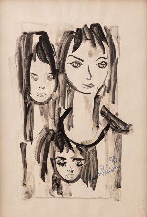 Jan Młodożeniec (1929-2000), Portret zbiorowy trzech dziewczyn, 1986 r.