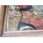 PAINTING FOLK MOTIF KRAKOWIAK, OIL ON CARDBOARD, UNSIGNED
