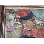 PAINTING FOLK MOTIF KRAKOWIAK, OIL ON CARDBOARD, UNSIGNED