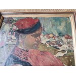 PAINTING FOLK MOTIF KRAKOWIAK, OIL ON CARDBOARD, UNSIGNED