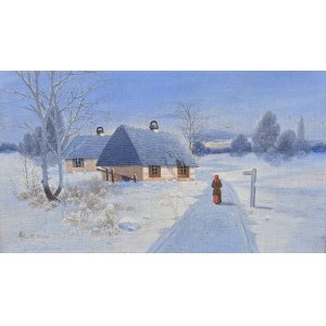 Karol HEIMROTH (1860 - 1930), Paesaggio invernale con capanne