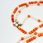 Unique gold necklace of natural coral and Akoya pearls
