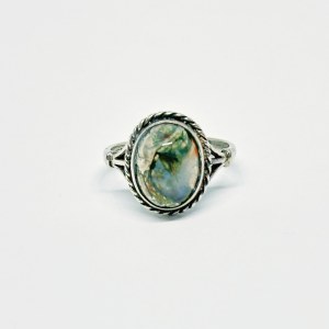 Silver vintage ring with mossy agate