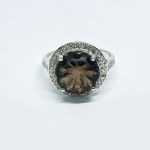Silver ring with natural Smoky Quartz and white Topazes