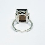 Silver ring with natural large Smoky Quartz and white Sapphires