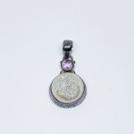 Sterling silver pendant with oxidized and pink Quartz