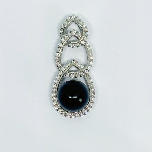 Silver pendant with Onyx ball and white cubic zirconias